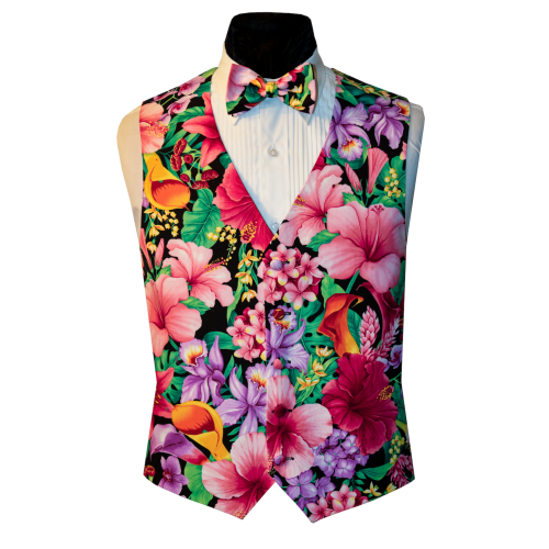 Tropical Hawaiian Hibiscus Tuxedo Vest and Tie Set
